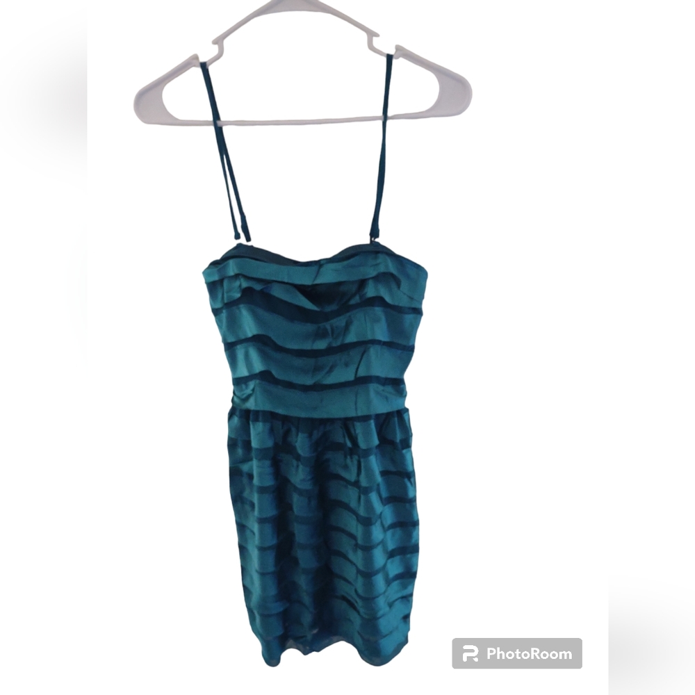 Lucy Paris Ruffle Satin Dress Size Medium Teal